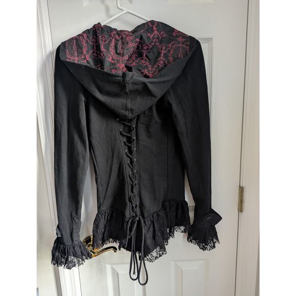 Midnight Hour Corset Hoodie Size L Red Hood Vampire Goth Lace Black Whimsygoth - Picture 8 of 13